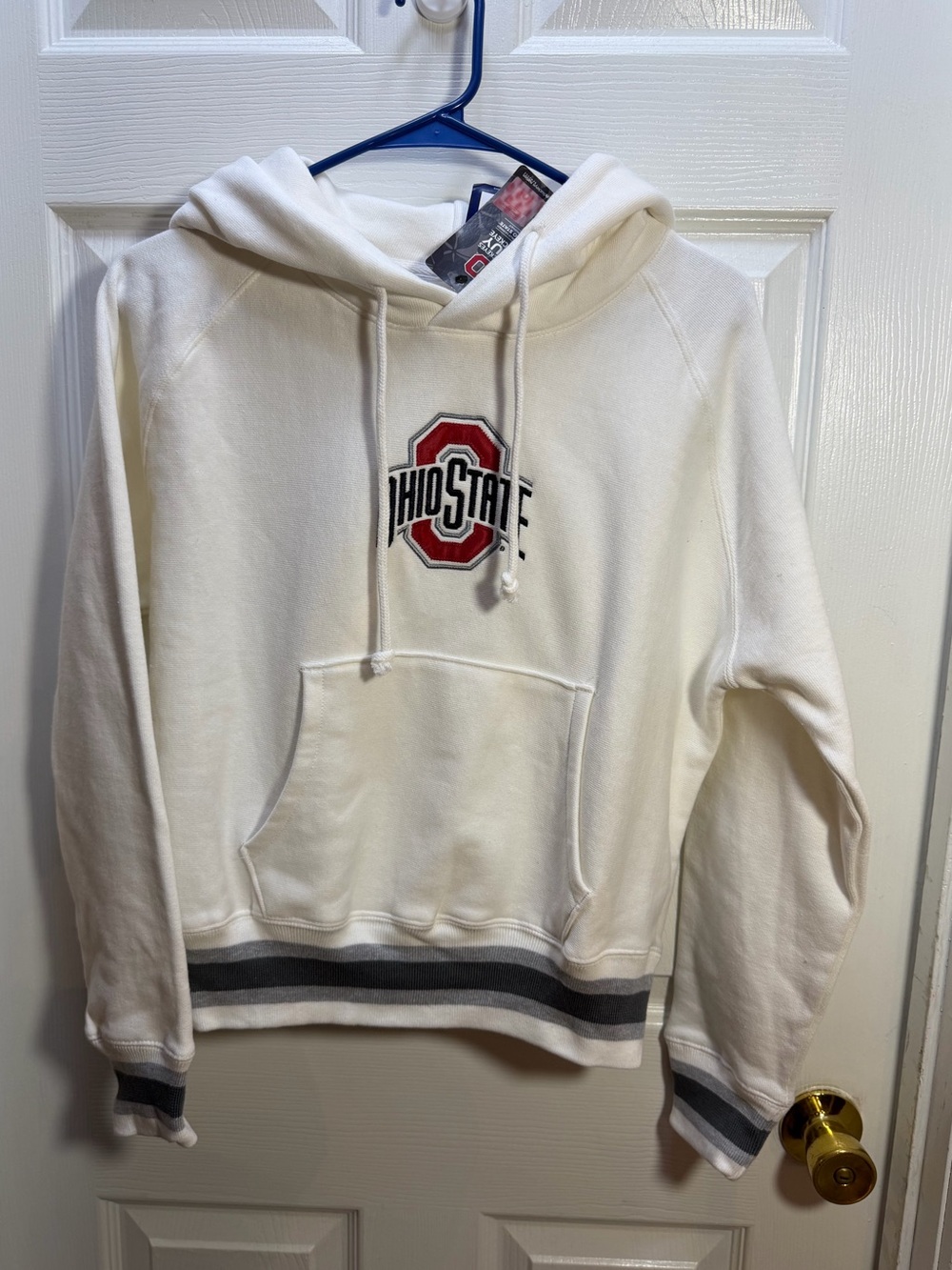 Champion White Hoodie with Red and Black Ohio State Crest